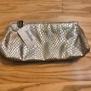 Neiman Marcus, Silver Animal Print Clutch, Hot Pink Lined NWT